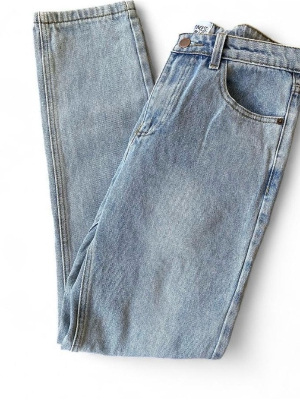 Princess Polly Straight Light Blue Denim Jeans Button Zip Pockets 5-Pocket Solid